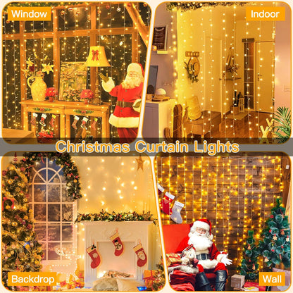 Ollny Curtain Lights 6.6x6.6ft – Cozy Bedroom Wall Decor with 200 LED Warm White Cascading String Lights and Remote