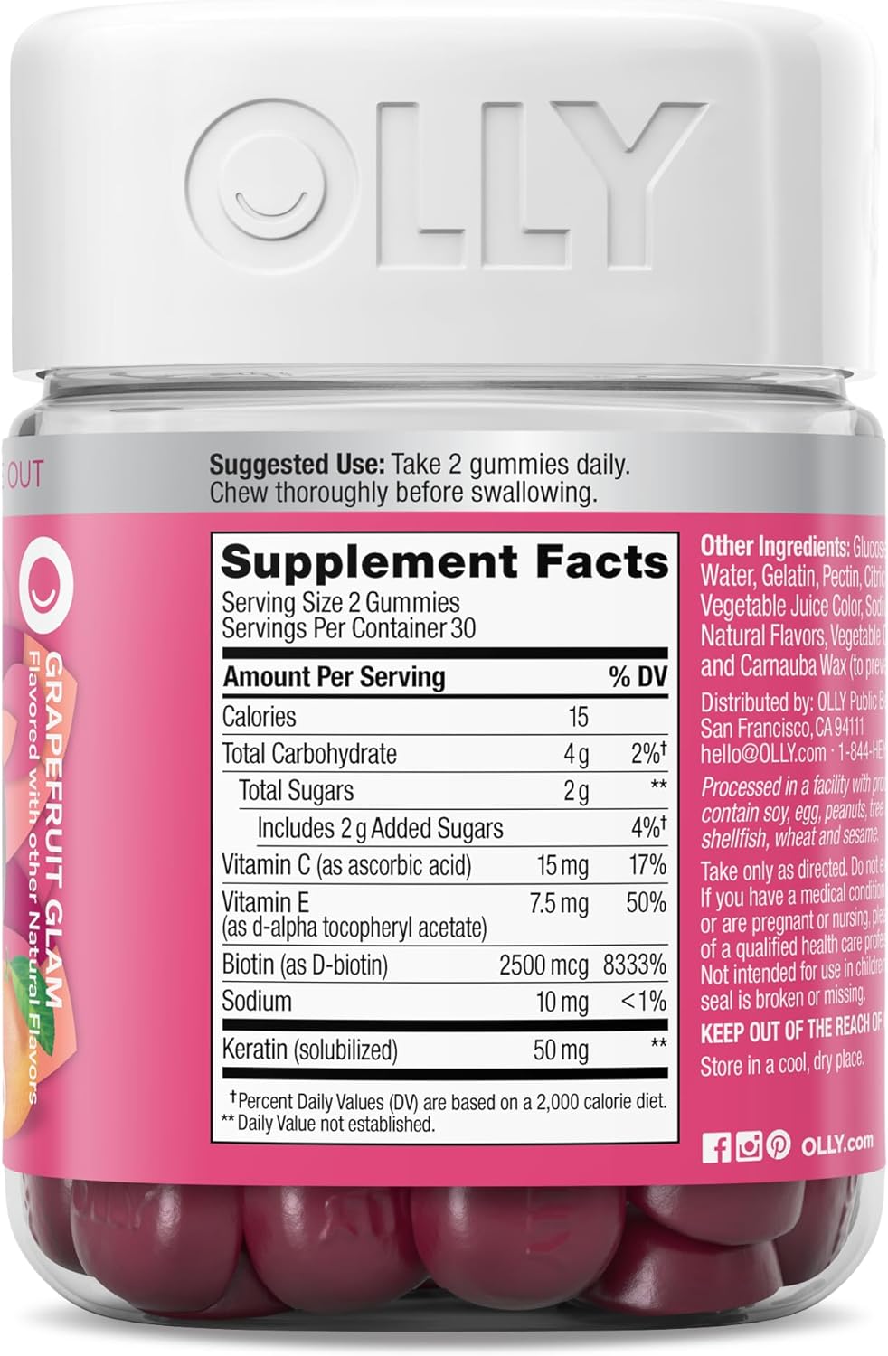 OLLY Undeniable Beauty Gummy – Nightly Self-Care Ritual for Hair Skin and Nails, Grapefruit Chewable