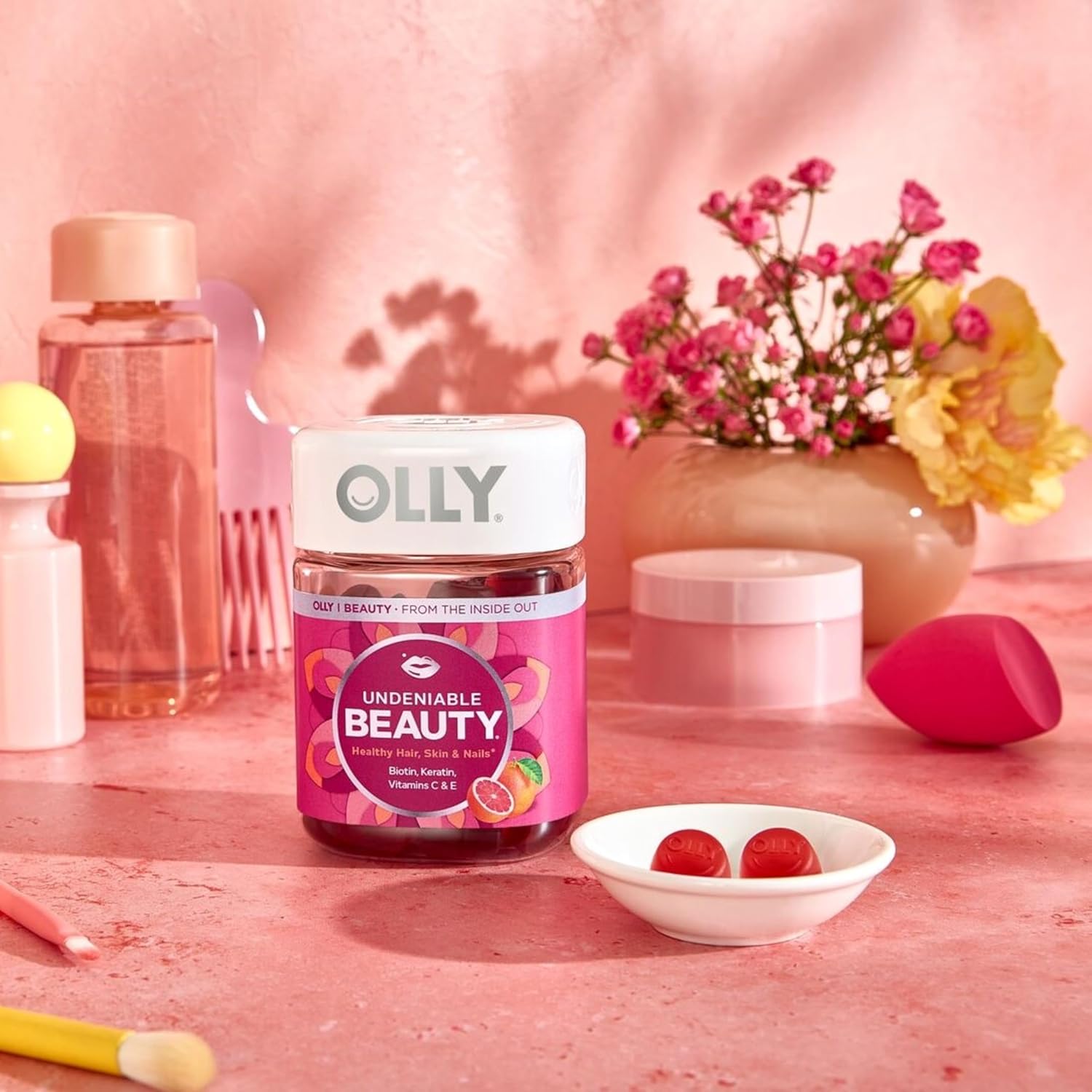 OLLY Undeniable Beauty Gummy – Nightly Self-Care Ritual for Hair Skin and Nails, Grapefruit Chewable