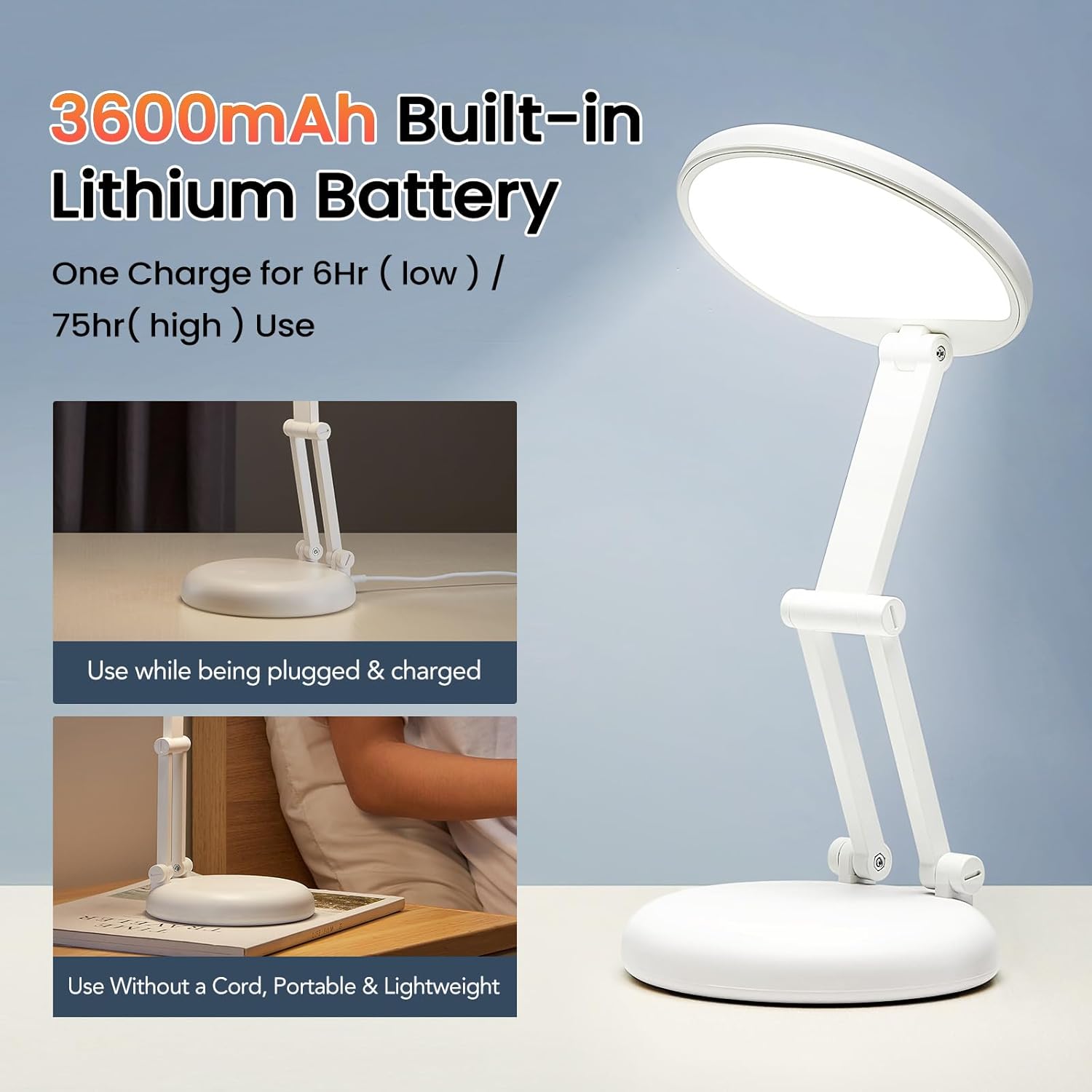 One Fire Cordless Desk Lamp – Thoughtful Birthday Gift for Her, Rechargeable Bedside Reading Light with 76-Hour Battery