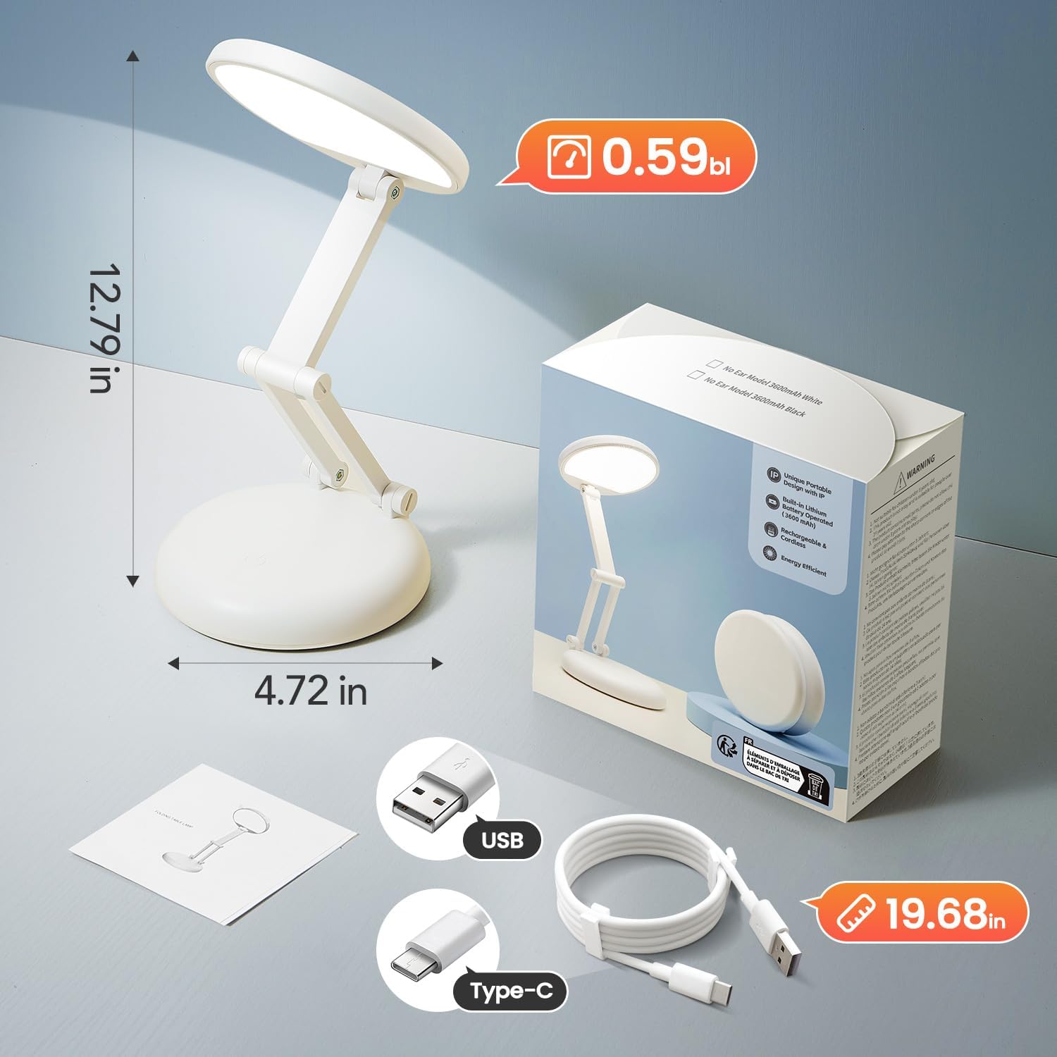 One Fire Cordless Desk Lamp – Thoughtful Birthday Gift for Her, Rechargeable Bedside Reading Light with 76-Hour Battery