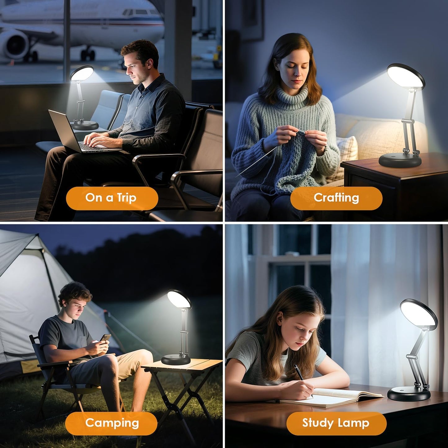 One Fire Cordless Rechargeable Table Lamp for Home Office Focus, 10-Level Dimmable Task Light for Study Sessions