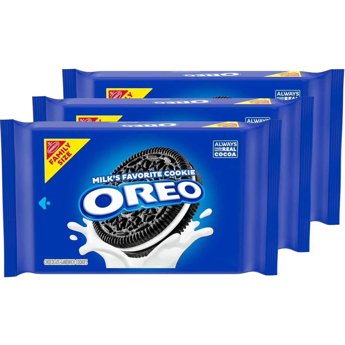 OREO Chocolate Sandwich Cookies, Family Size 3-Pack – Road Trip Travel Snack, Resealable Pouches