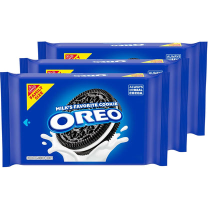 OREO Chocolate Sandwich Cookies, Family Size 3-Pack – Road Trip Travel Snack, Resealable Pouches