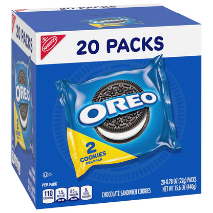 OREO Chocolate Sandwich Cookies Snack Packs – Halloween Party Favors & Trick-or-Treat Goody Bags, 20 Individually Wrapped Packs