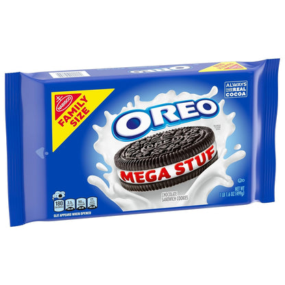 OREO Mega Stuf Cookies – Desk Drawer Pick-Me-Up and Shared Workplace Treat, Resealable 17.6 oz Pack