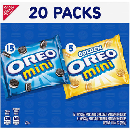 OREO Mini Mix Sandwich Cookies Variety Pack 20 Pack Care Package for College Students, Snack Gift Box