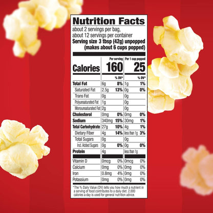 Orville Redenbacher's Popcorn Light Butter 2.69 oz, 6 Pack – 50% Less Fat Whole Grain Snack for Wellness Routines and Self-Care Nights
