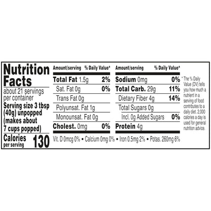 Orville Redenbacher's Whole Grain White Popcorn Kernels 30 oz – Pantry Staple for Hot Air Popper Snacking