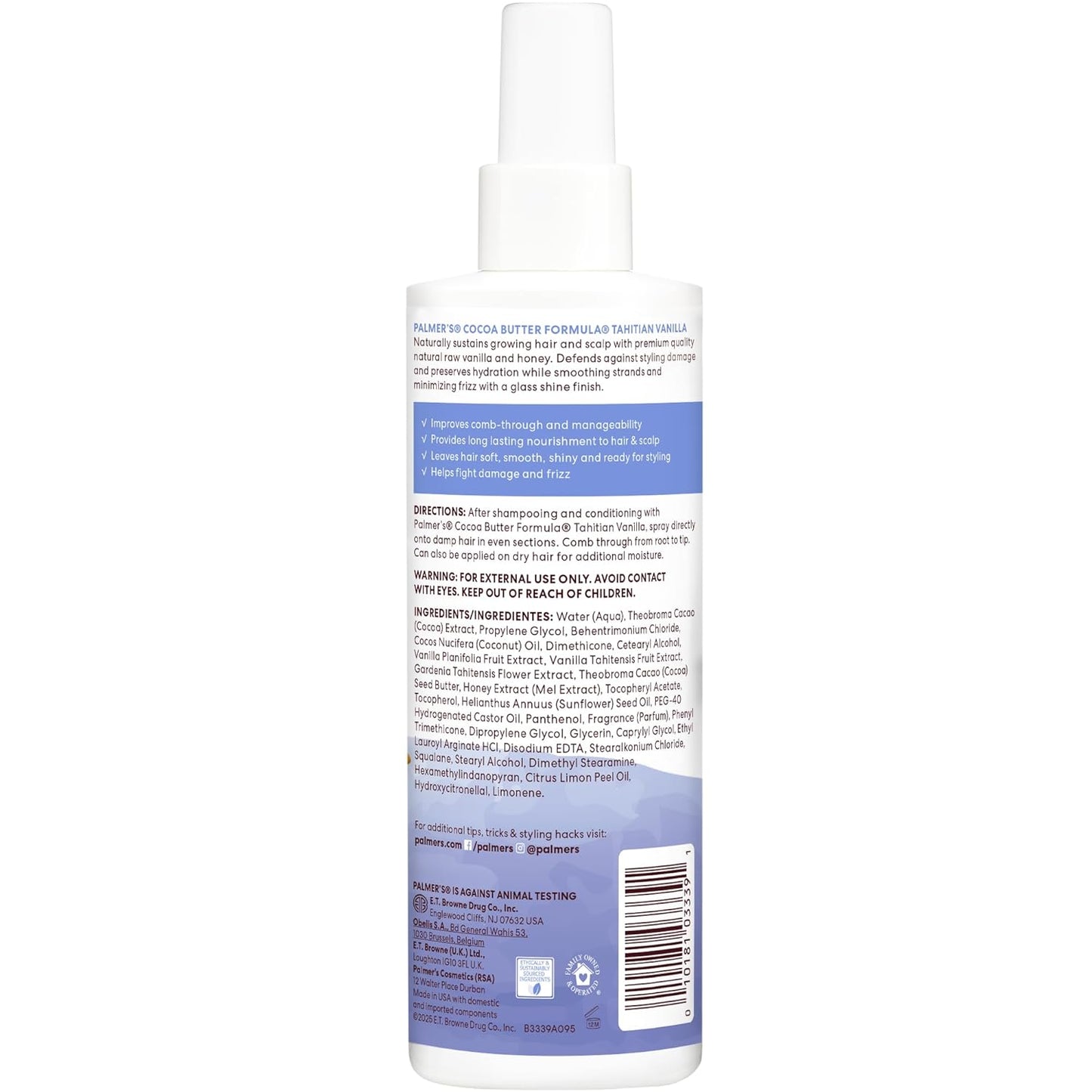 Palmer's Cocoa Butter Formula Tahitian Vanilla Leave-In Conditioner Spray – Long-Lasting Vanilla Honey Scent for Yoga Room and Meditation Space