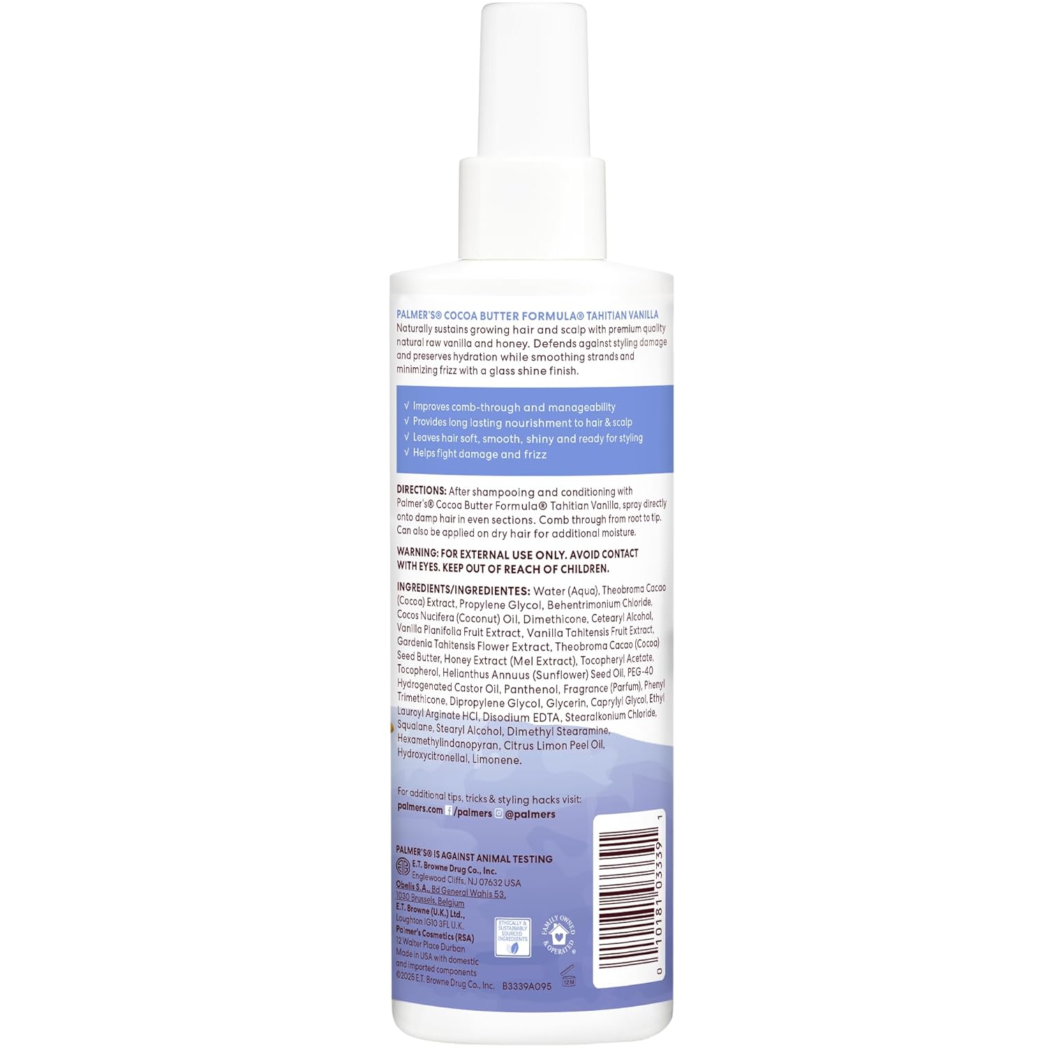 Palmer's Cocoa Butter Formula Tahitian Vanilla Leave-In Conditioner Spray – Long-Lasting Vanilla Honey Scent for Yoga Room and Meditation Space