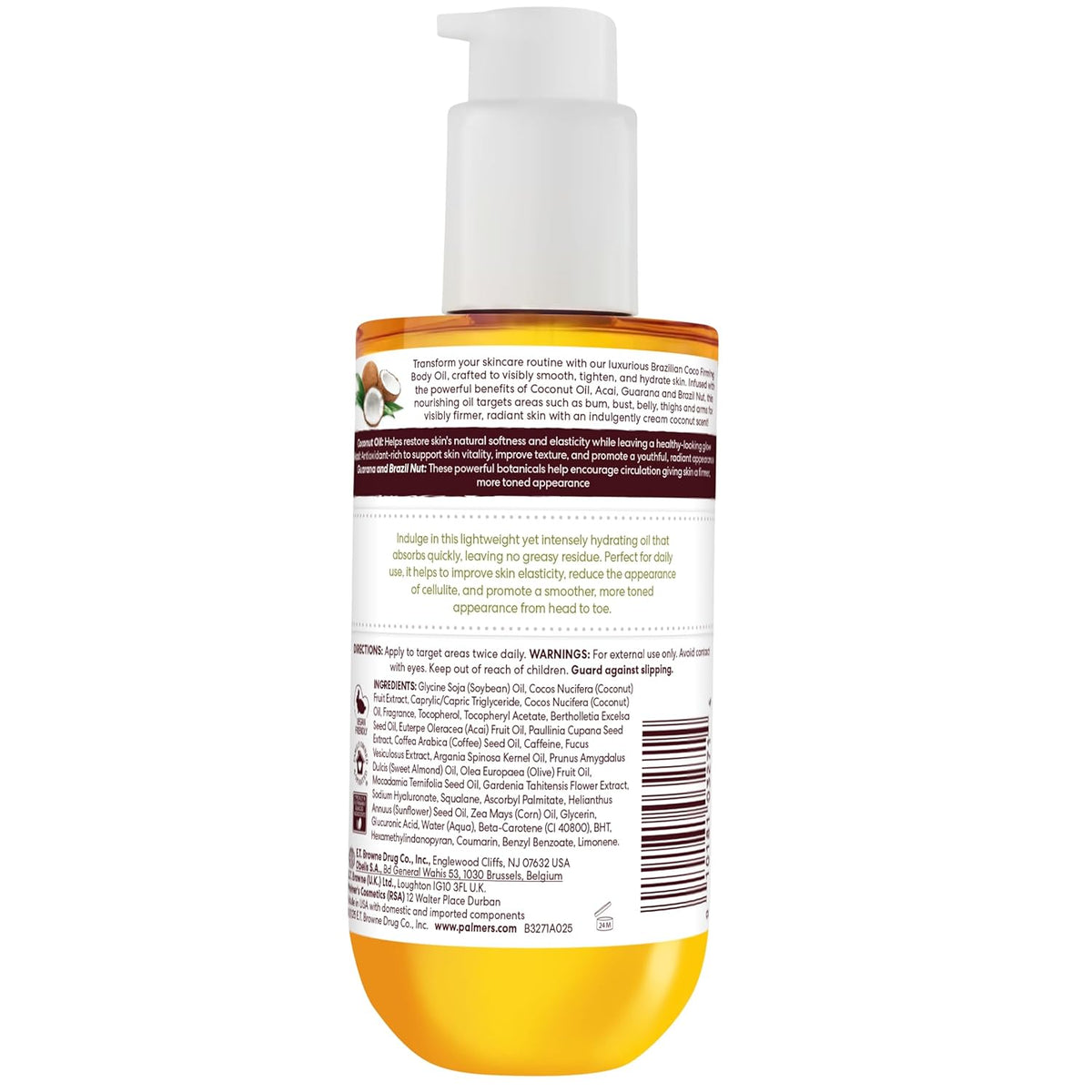 Palmer's Coconut Oil Formula Brazilian Coco Firming Body Oil – Summer Body Polish Oil for Poolside & Patio Confidence, Quick-Absorbing