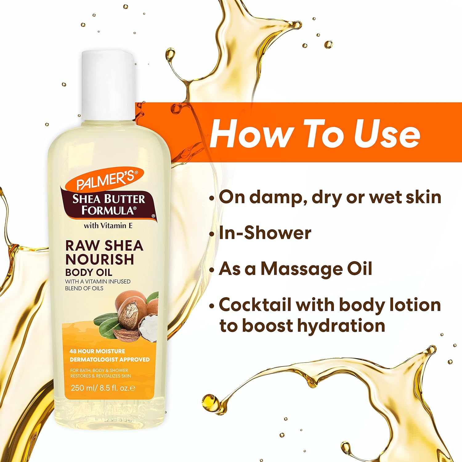 Palmer's Raw Shea Body Oil with Vitamin E – Thoughtful Skincare Gift for Mom on Her Birthday, Guest Bathroom