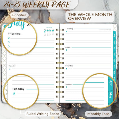 PAPERIAN 2024 Planner – Black Hardcover Weekly Planner for Clean Desk Aesthetic, A5
