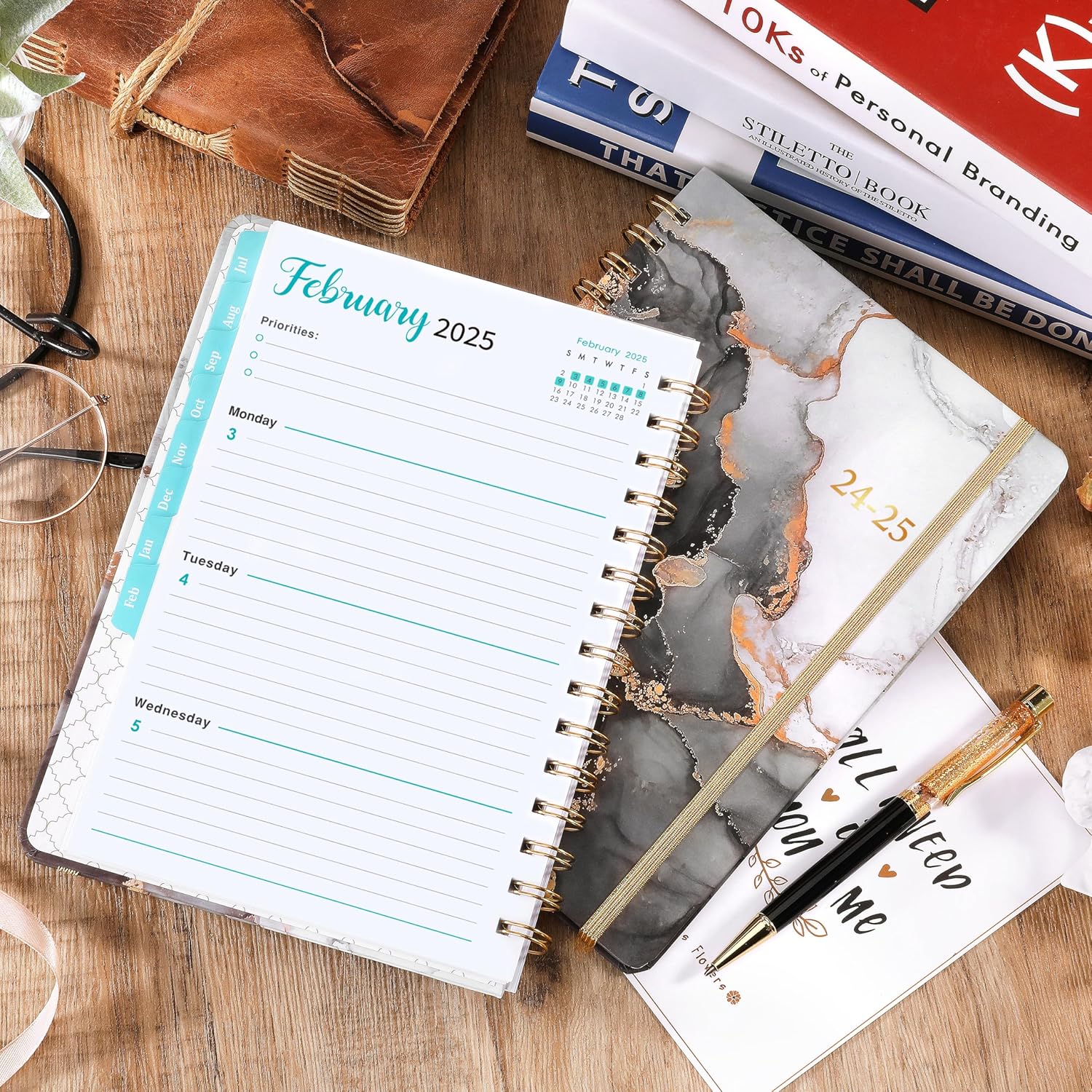 PAPERIAN 2024 Planner – Black Hardcover Weekly Planner for Clean Desk Aesthetic, A5