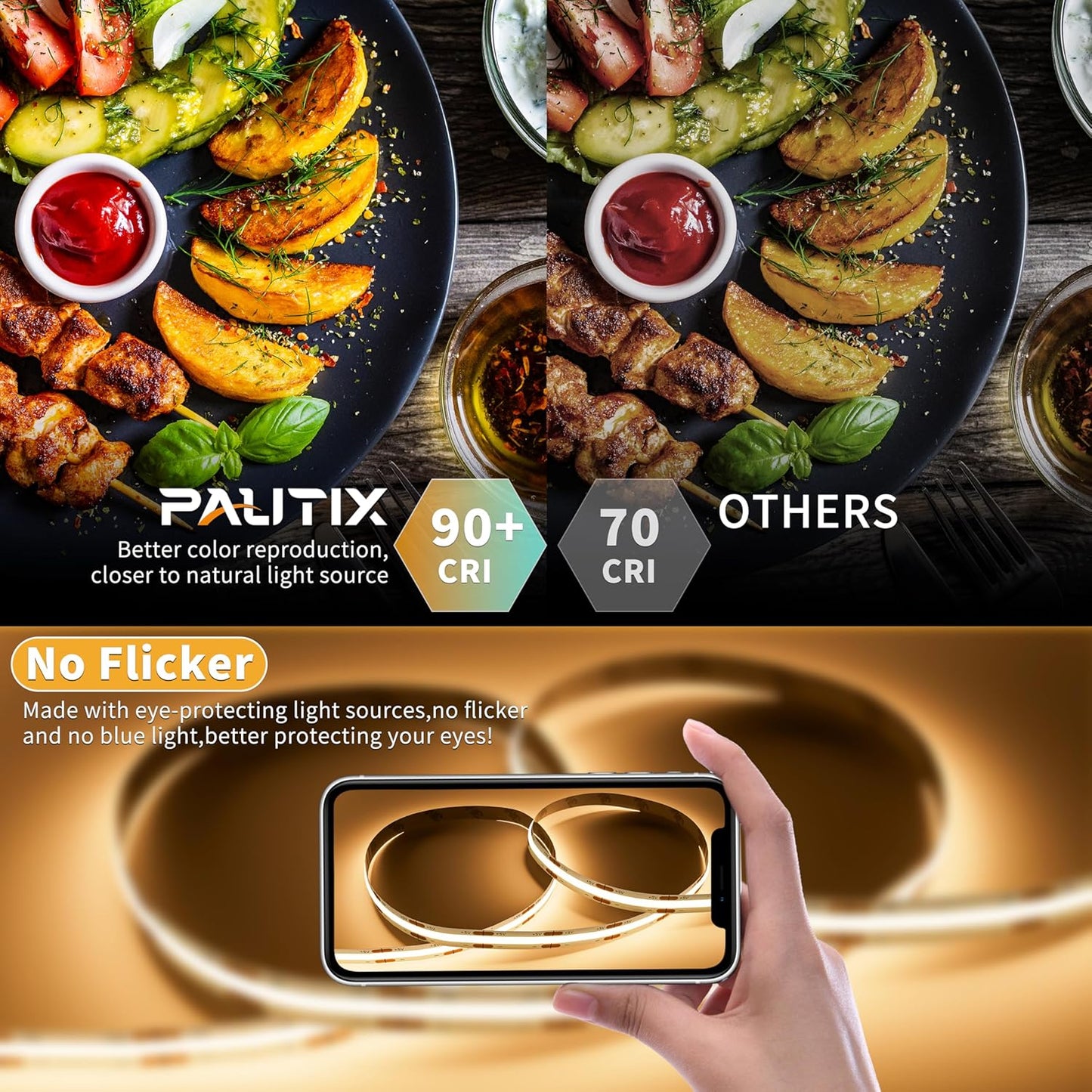 PAUTIX 5V COB LED Strip Light – USB Powered Home Office Bias Lighting for Reduced Eye Strain During Long Work Sessions