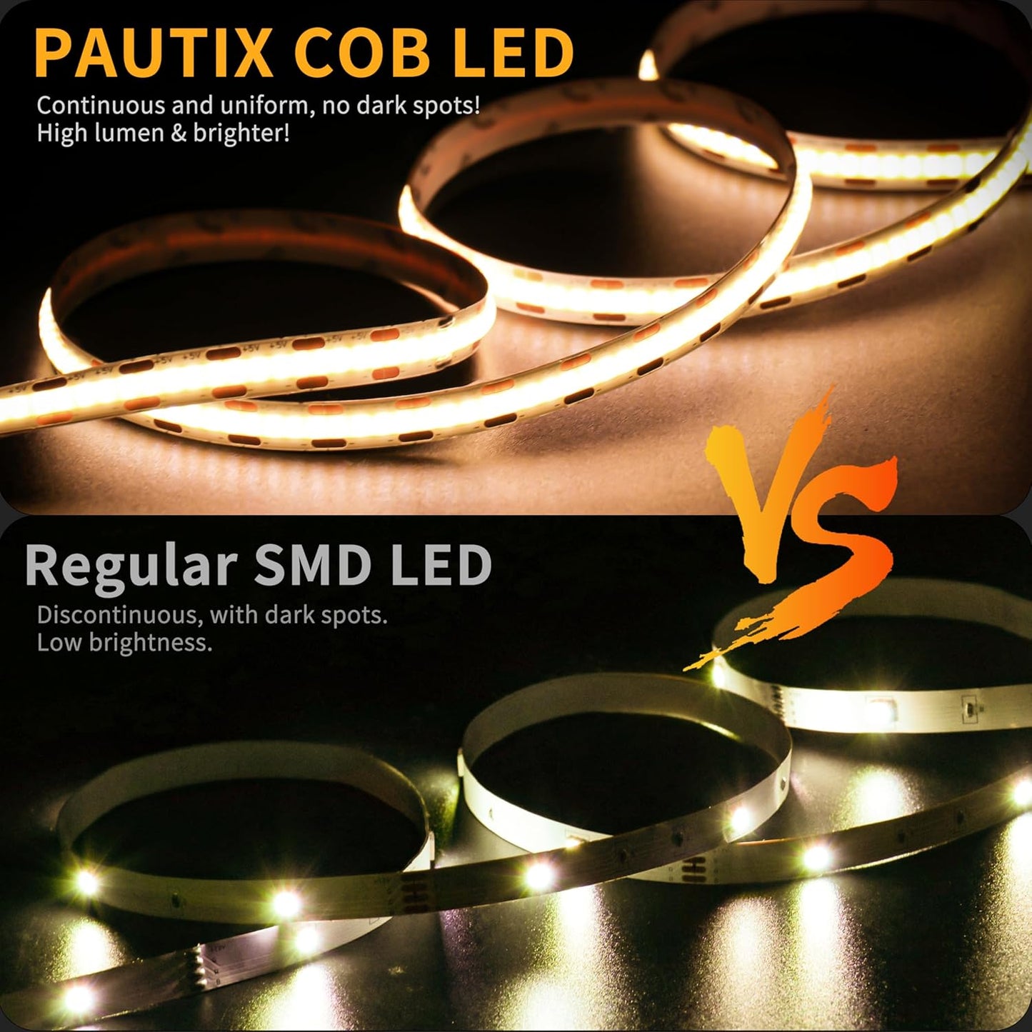 PAUTIX 5V COB LED Strip Light – USB Powered Home Office Bias Lighting for Reduced Eye Strain During Long Work Sessions