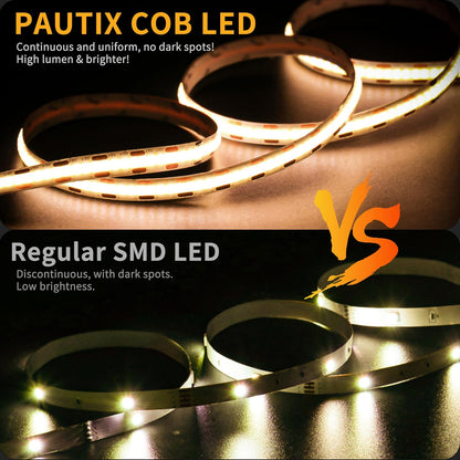 PAUTIX 5V COB LED Strip Light – USB Powered Home Office Bias Lighting for Reduced Eye Strain During Long Work Sessions