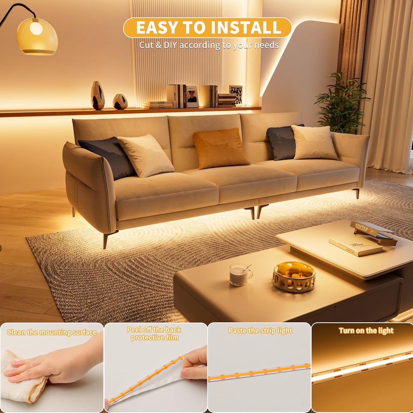 PAUTIX 5V USB COB LED Strip Light – Cozy Bedroom Accent Lighting for a Warm Home Aesthetic