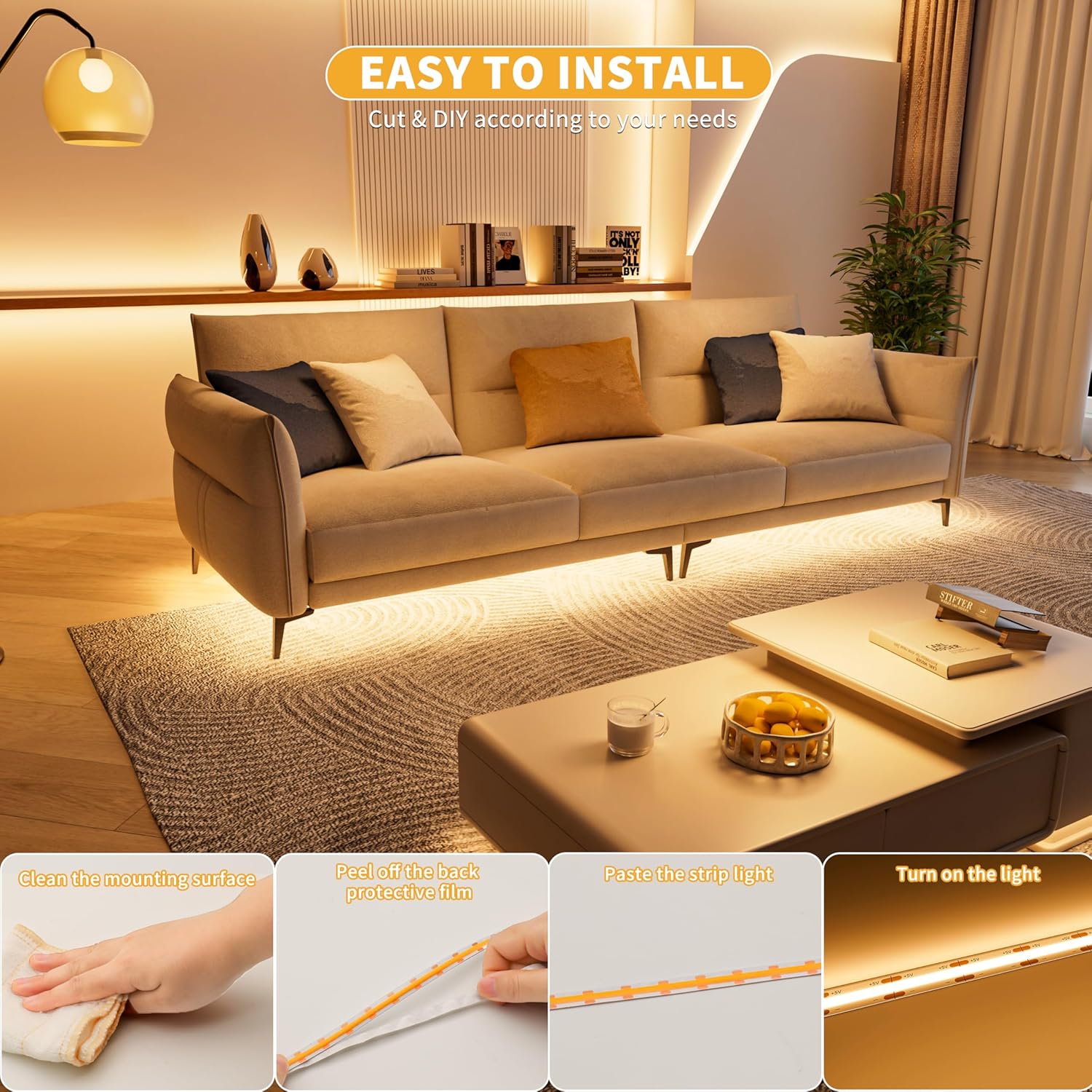 PAUTIX 5V USB COB LED Strip Light – Cozy Bedroom Accent Lighting for a Warm Home Aesthetic