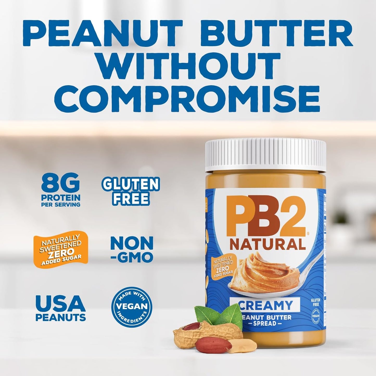 PB2 Natural Creamy Peanut Butter – Four-Ingredient Pantry Staple for Intentional Kitchens, No Added Sugar