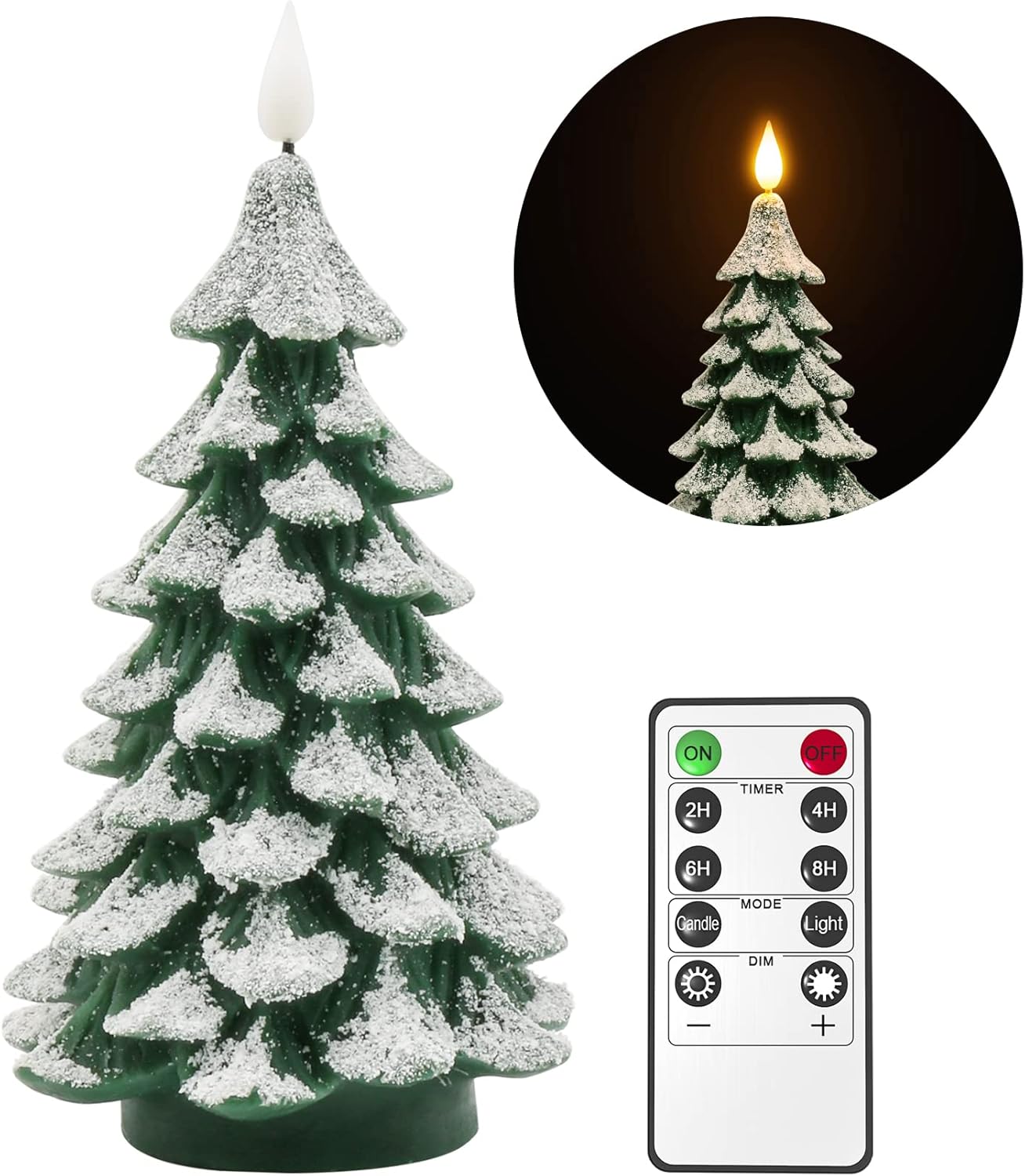 PChero Christmas Tree LED Pillar Candle – Snowy Tree Design for Living Room Mantel & Holiday Centerpiece, Battery Operated Flickering Accent