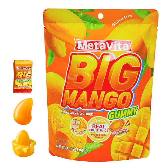 peelable two-layer gummy design that mimics a real mango skin