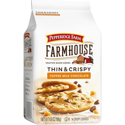 Pepperidge Farm Farmhouse Thin & Crispy Toffee Milk Chocolate Cookies – Hostess Gift for Holiday Parties, Elegant Snack Basket Pick