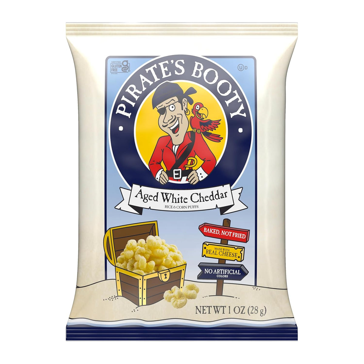 Pirate's Booty Gluten-Free Cheese Puffs – Lunchbox Snack for Classroom Parties and Daycare, No Artificial Colors, 1 oz Bags, 6ct