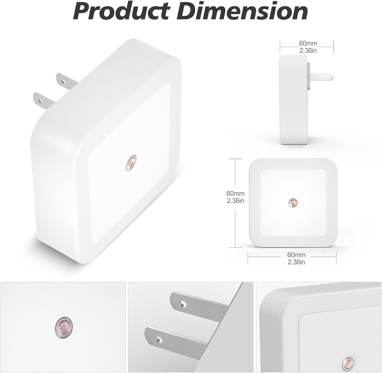 plastic square housing, 120v ac corded plug-in, wall-mount installation