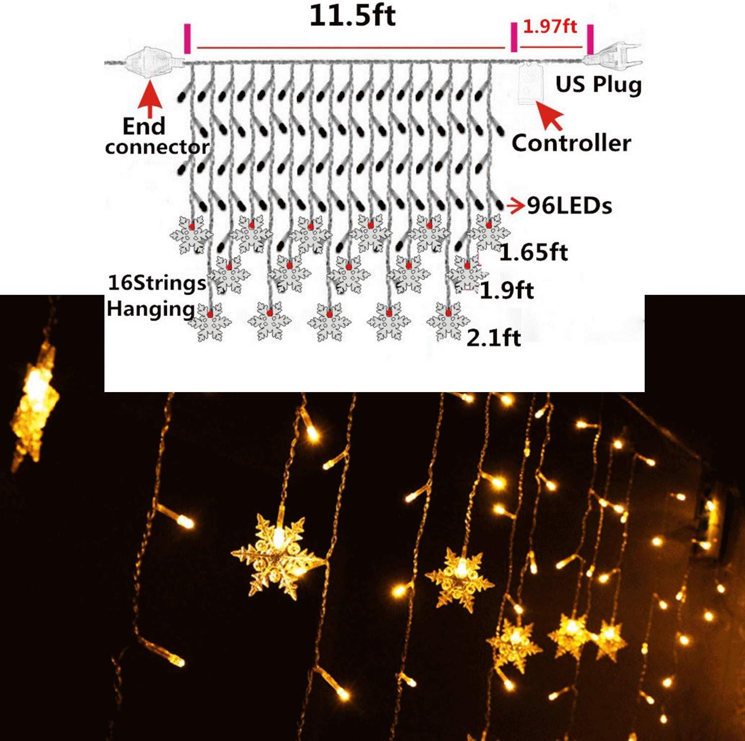 polyvinyl chloride snowflake construction in warm white color-changing form factor
