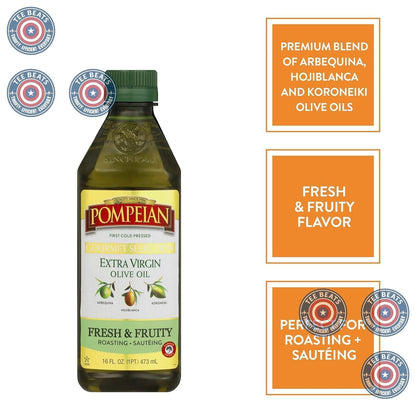 Pompeian Gourmet Selection Extra Virgin Olive Oil – Functional Pantry Staple, Antioxidant-Packed Finishing Oil for Health-Conscious Meal Prep