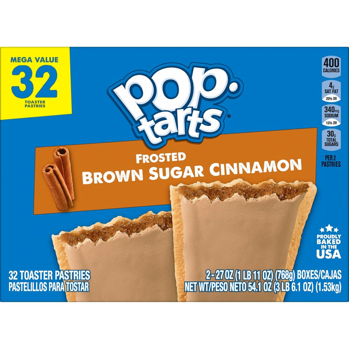 Pop-Tarts Brown Sugar Cinnamon Breakfast Pastries – Kid-Approved After-School Snack Pouch, Family Size 32 Count