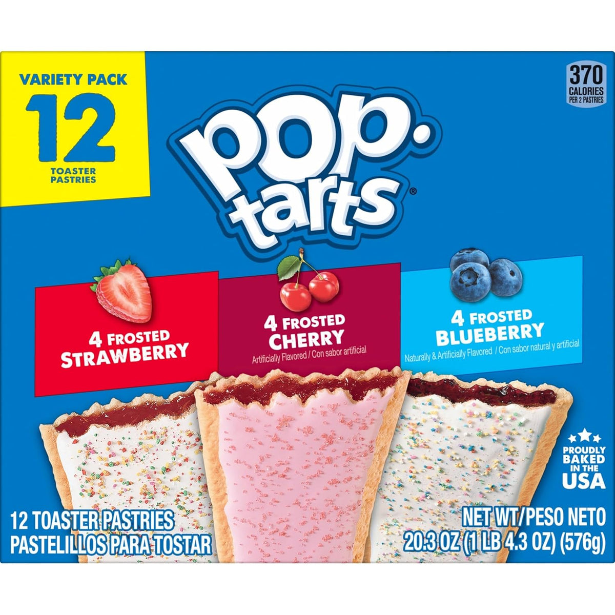 Pop-Tarts Frosted Pastry Variety, Kids Breakfast Snacks, Lunchbox 2-Count Pouches, 20.3oz Box (12 Count)