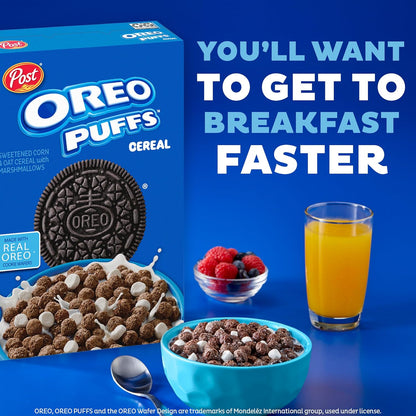 Post Oreo Puff Cereal – Fun Chocolate Marshmallow Snack for Children Lunchbox and Breakfast Table, 10 oz