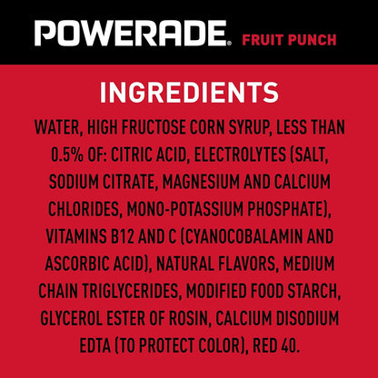 Powerade Fruit Punch Electrolyte Drink for Backyard Cookouts, Tailgates and Patio Days, 20oz Bottles 8 Pack