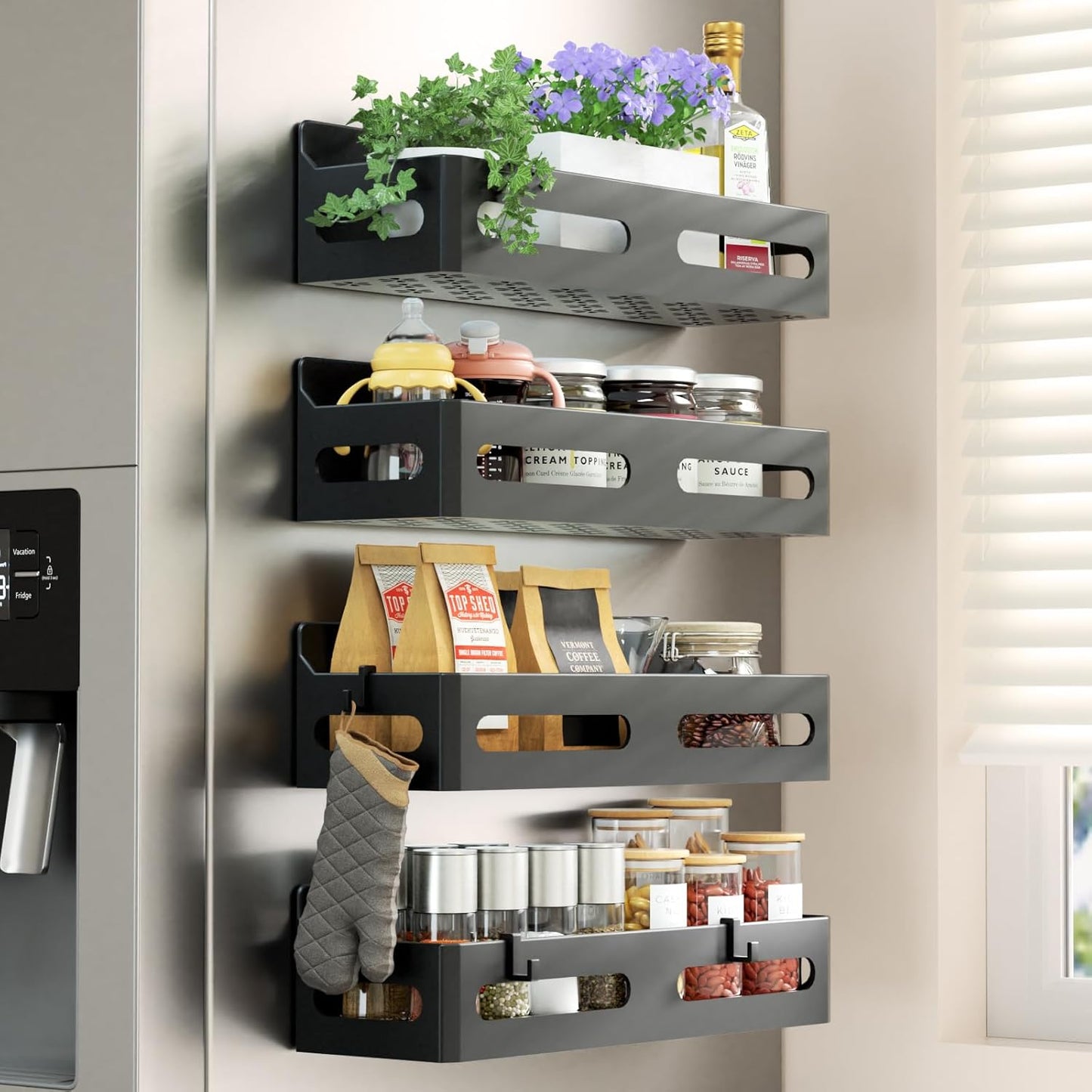 powerful built-in magnets that attach securely to any metal surface without slipping