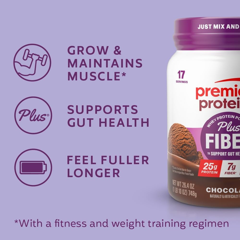Premier Protein Powder Plus Fiber – Thoughtful Fitness Gift for the Health-Conscious Friend, Chocolate & Vanilla