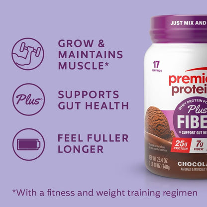 Premier Protein Powder Plus Fiber – Thoughtful Fitness Gift for the Health-Conscious Friend, Chocolate & Vanilla