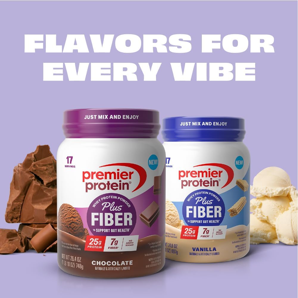 Premier Protein Powder Plus Fiber – Thoughtful Fitness Gift for the Health-Conscious Friend, Chocolate & Vanilla