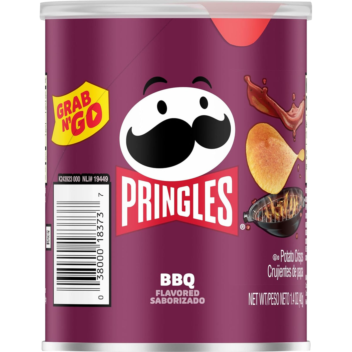 Pringles BBQ Grab N' Go – Clean Pantry Snack with Uniformly Stackable Cans, 12-Count Pack
