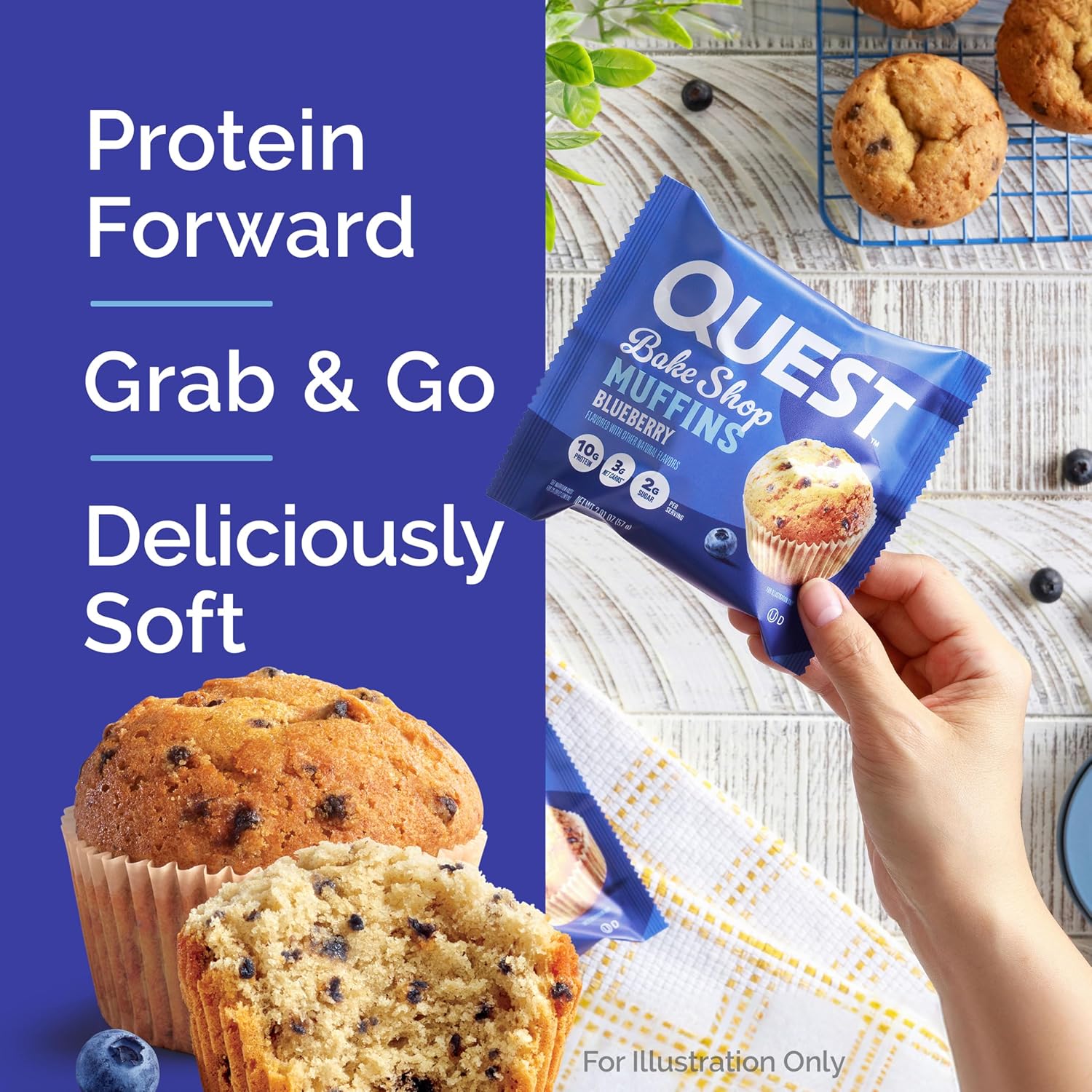 Quest Bake Shop Blueberry Muffins – Portable Protein Snack for Camping, Hiking, and Trail Days, 4 Count