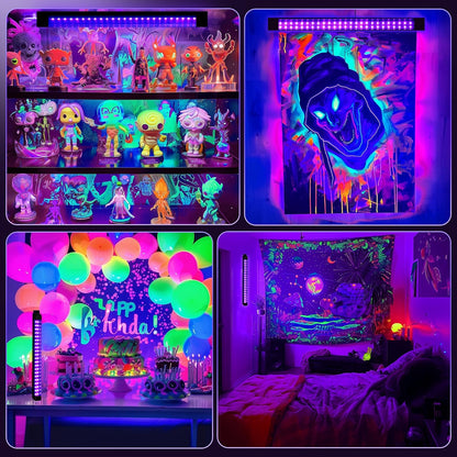 Rechargeable UV Black Light Bar 1ft, Cordless Glow Accent Lighting for Bedroom Aesthetic and Dorm Room Decor