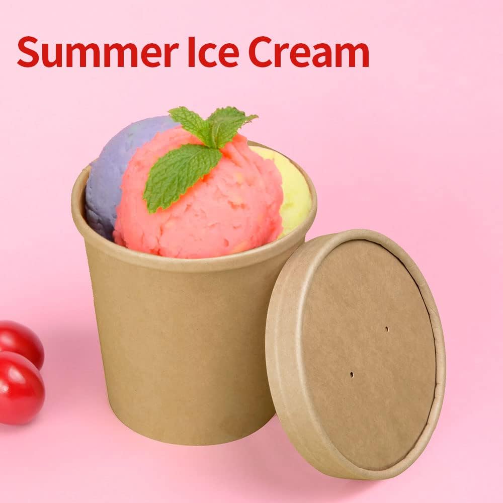 recyclable, sturdy kraft construction that holds shape when filled with hot soup or frozen ice cream