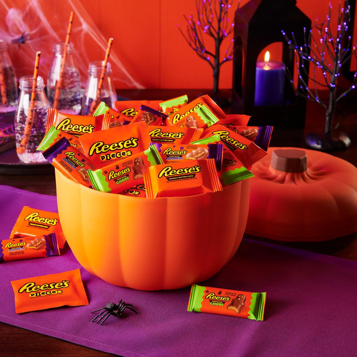 Reese's Assorted Halloween Candy in Designer Pumpkin Bowl – Cozy Office Break Room Decor for Coworker Treat Table