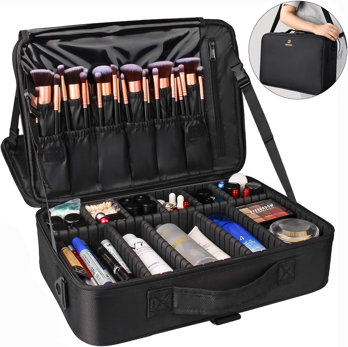 Relavel Professional Makeup Bag – Wedding Venue On-Location Carrier, Expandable 16.5-Inch Cosmetic Organizer
