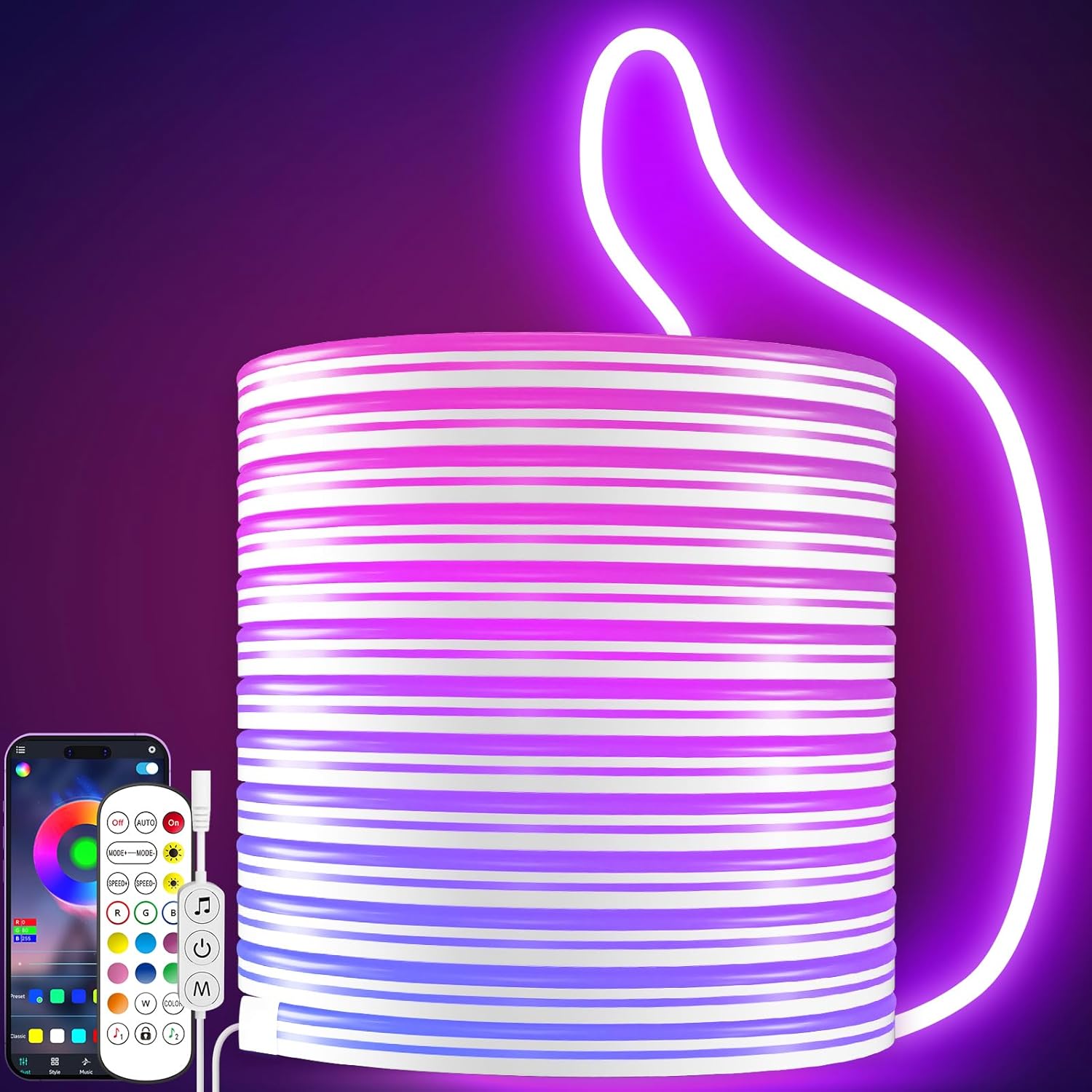rgb color-changing led strip with high-density beads and anti-dark-spot neon diffusion