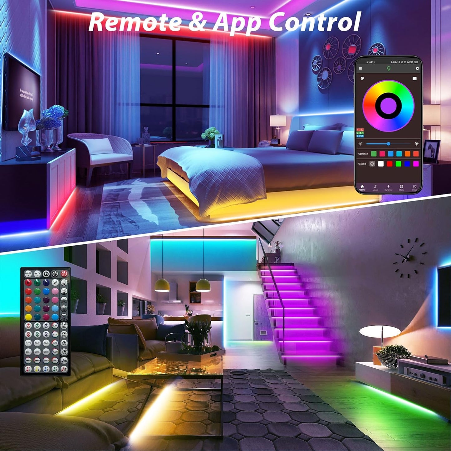 rgb led strip with 16 million color options and 21 dynamic modes
