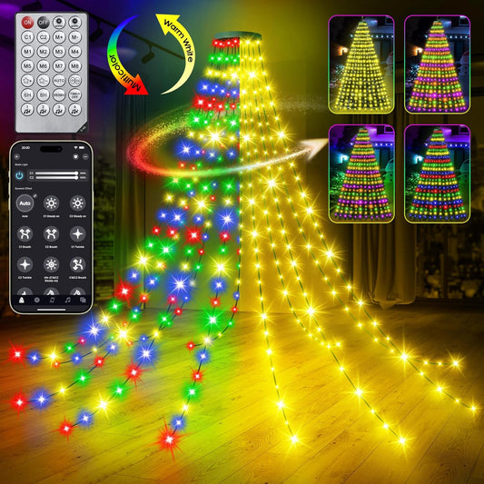 ring-and-12-string waterfall design with 288, 312, 336, or 432 leds depending on variant size