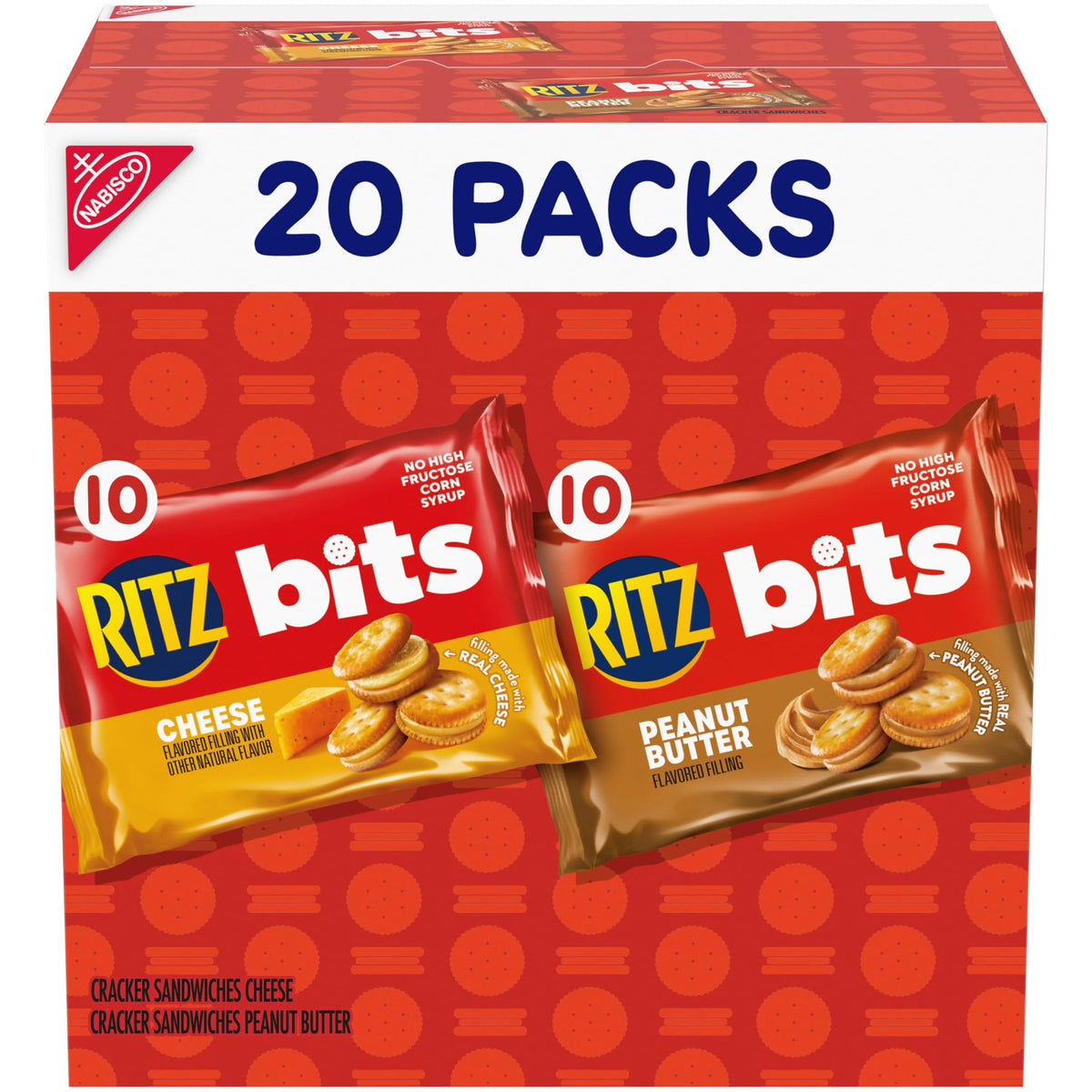 RITZ Bits Cheese and RITZ Bits Peanut Butter Sandwich Crackers Variety Pack, Lunch Snacks, 20 Snack Packs